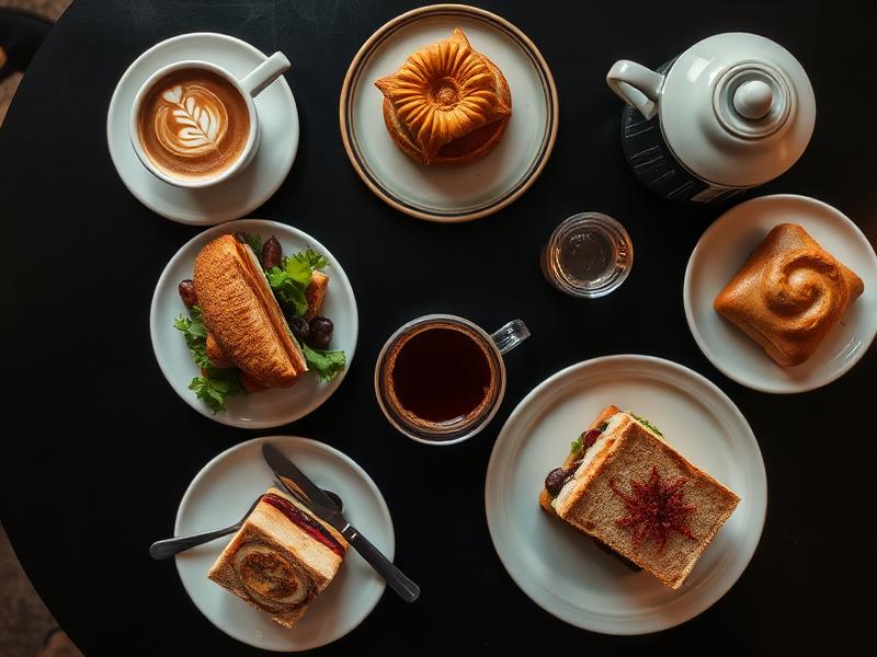 Café food spread flat lay