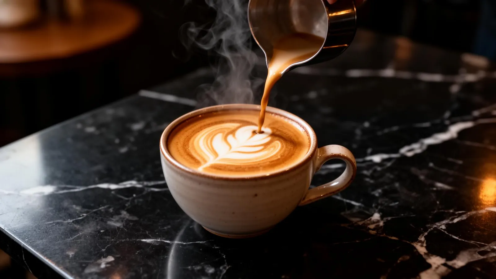 Coffee being poured with latte art at La Cafeteria